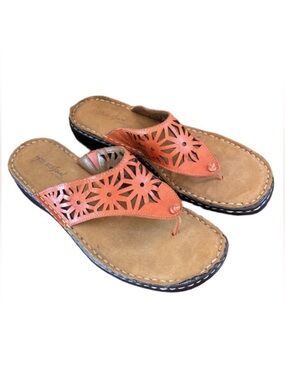 Natural Soul by Naturalizer Burnt Orange SZ 9.5 Boho Artisan Leather Flip Flops